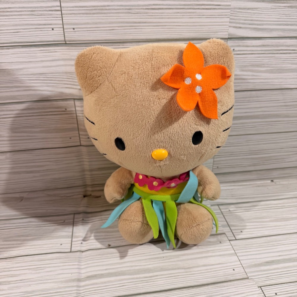 Sanrio Hello Kitty Hula Dancer Plush Tan Hawaiian Tropical Flower 9 Inch 2013